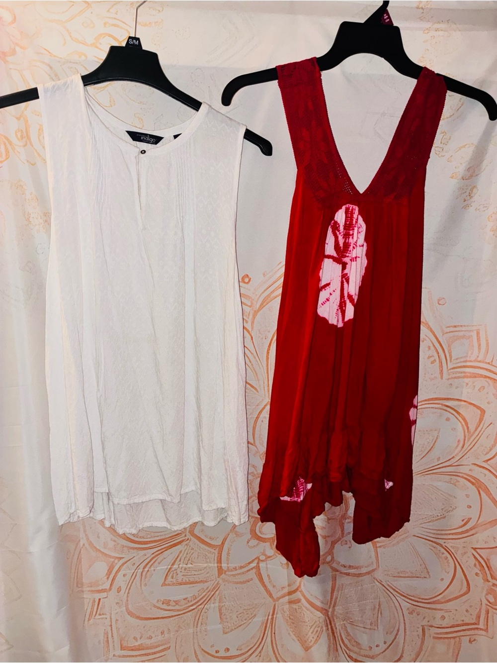 Aravon Red Tie-Dye Crochet-Trim Tunic & Indigo all White Flowy Tank